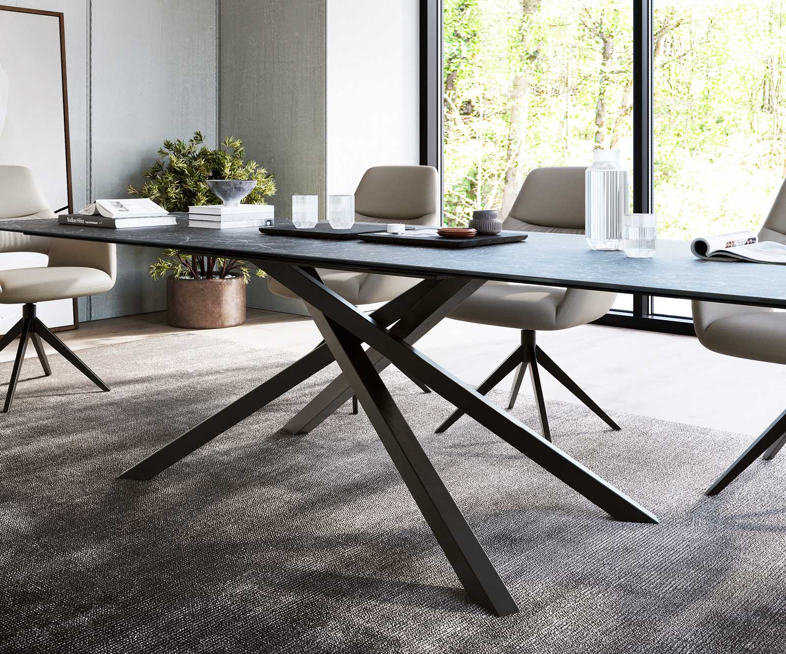 Маса 300x100cm Keramik Laminam®Nero Greco Антрацит среден крак Кръст Черен Edge 1