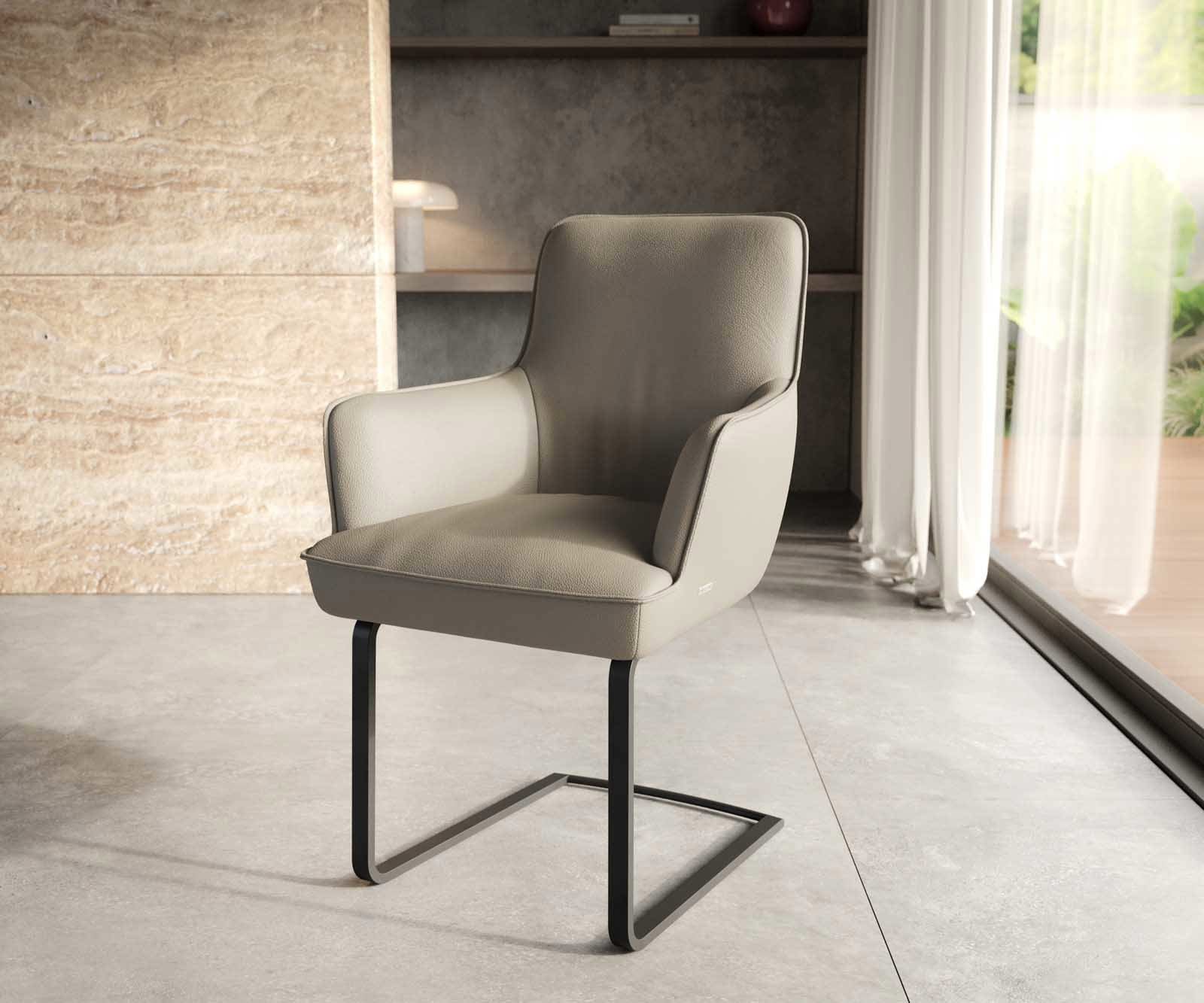 Люлеещ стол с подлакътници Естествена кожа Сиво-Кафяв Конзолен крак плосък Черен Покет пружина Heira-Flex Люлеещ стол с подлакътници Естествена кожа Сиво-Кафяв Конзолен крак плосък Черен Покет пружина Heira-Flex