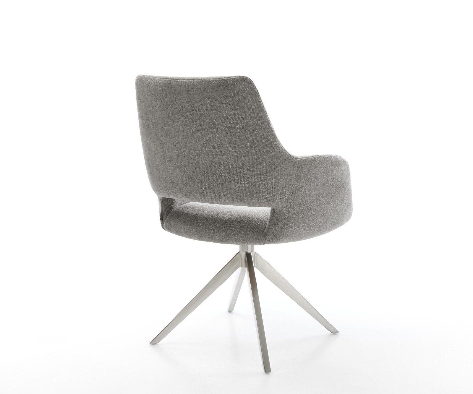 Въртящ се стол Yago-Flex с подлакътници, Текстурирана тъкан Меко сиво, Кръстосана рамка широка, Неръждаема стомана, Въртене на 360°, Люлееща се функция, Ядро от джобни пружини 5