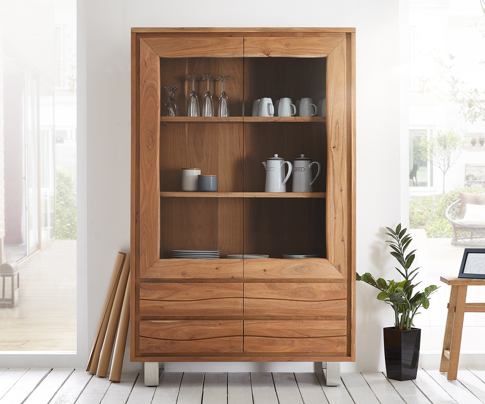  120x190 cm Акация Натурал прав ръб 2 Врати 4 Чекмеджета Масив Live-Edge 2