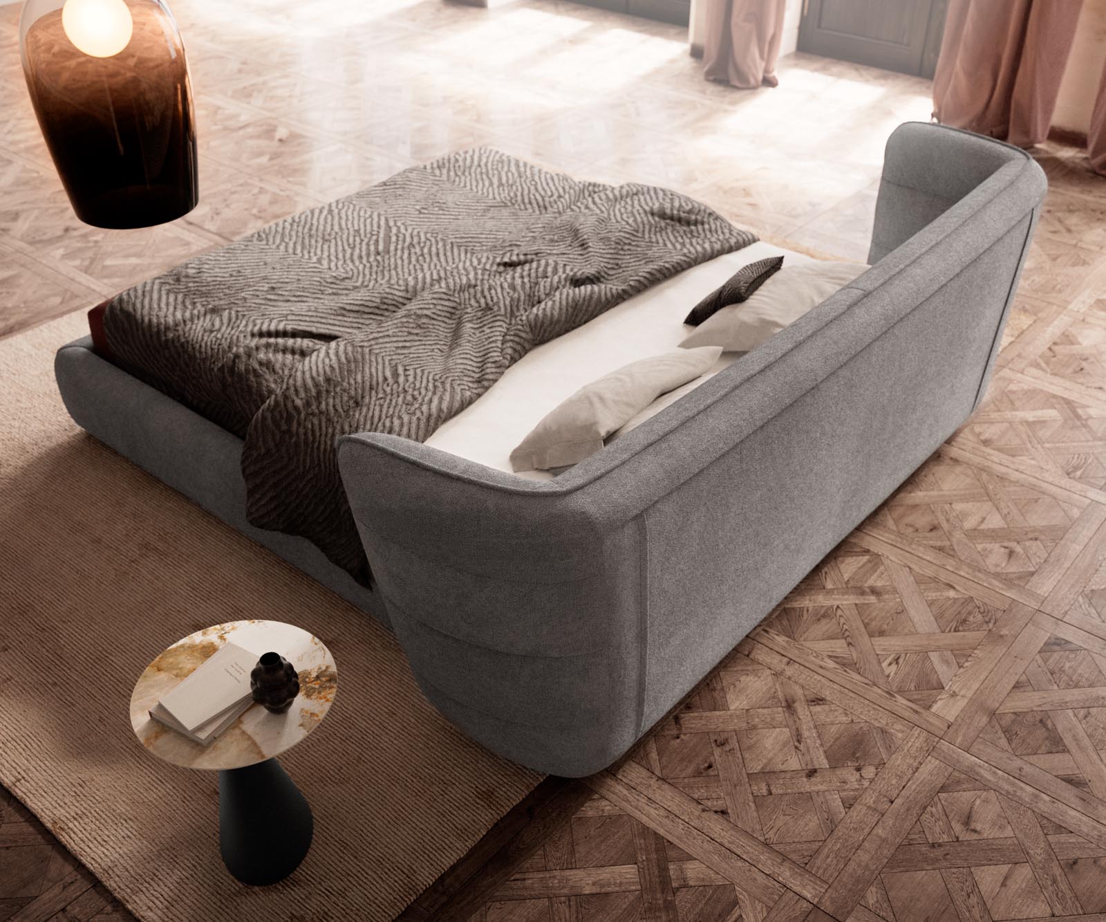 Тапицирана основа за легло Simea 180x200 cm, микрофибър, сива 5 Тапицирана основа за легло Simea 180x200 cm, микрофибър, сива 5