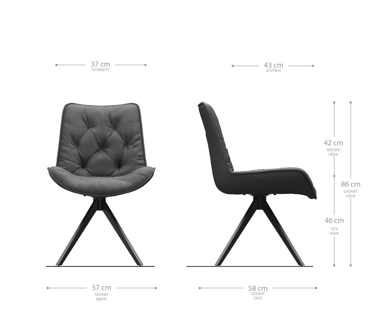 Врътящ се стол Таупе Винтидж Конус крак  Черен 180° въртящ се Taimi-Flex 6