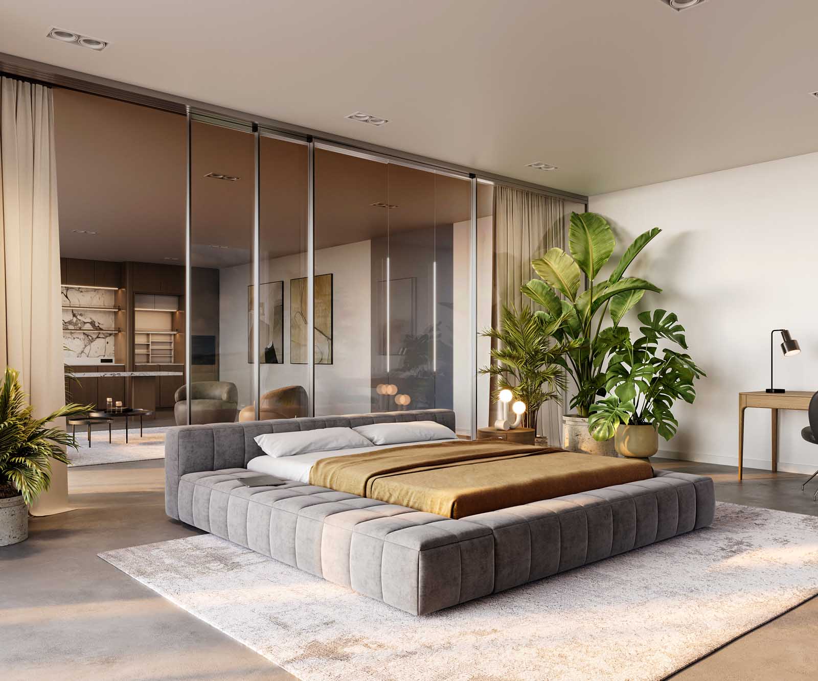 Тапицирано легло Espazio 180x200 cm от микрофибър в сиво с място за съхранение