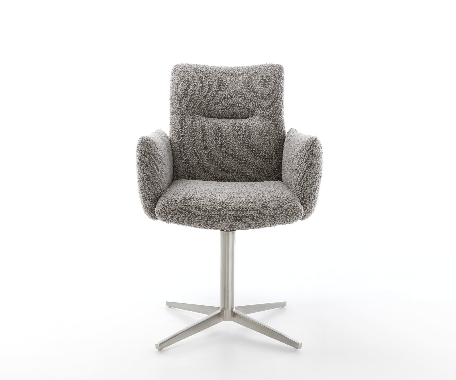 Врътящ се стол с подлакътници Букле СребристСив Офис основа Неръждаема стомана 360° въртящ се Покет пружина Jova-Flex 2