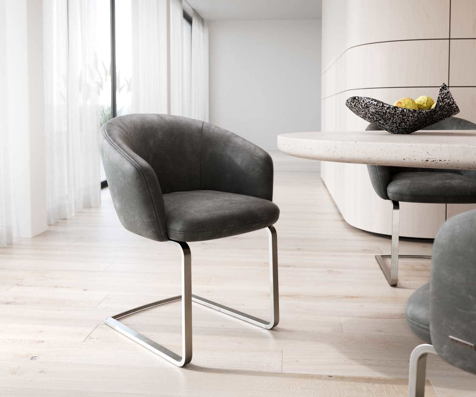 Люлеещ стол с подлакътници Антрацит Винтидж Конзолен крак плосък Неръждаема стомана Покет пружина Caja-Flex Люлеещ стол с подлакътници Антрацит Винтидж Конзолен крак плосък Неръждаема стомана Покет пружина Caja-Flex