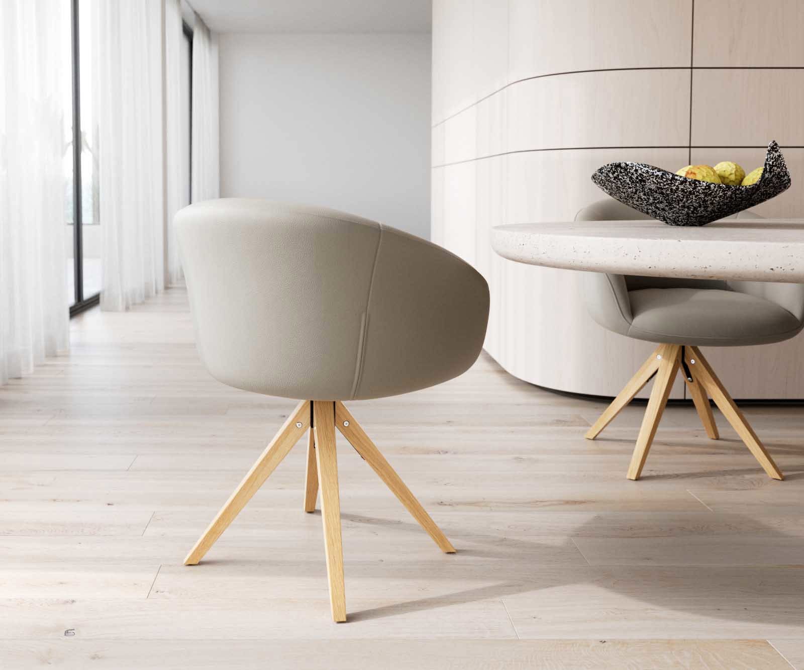 Врътящ се стол с подлакътници Естествена кожа Сиво-Кафяв Дървена рамка  Натурал 180° въртящ се Покет пружина Vinka-Flex 4 Врътящ се стол с подлакътници Естествена кожа Сиво-Кафяв Дървена рамка  Натурал 180° въртящ се Покет пружина Vinka-Flex 4