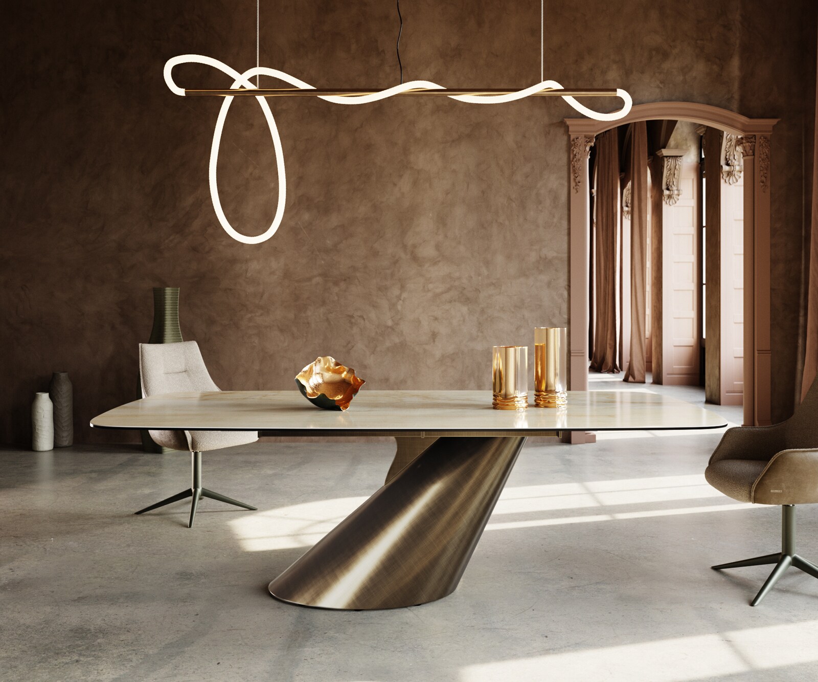 Edge Boot трапезна маса 240x120 керамика Iris FMG Onice Oro Cono Metallic Gold 1