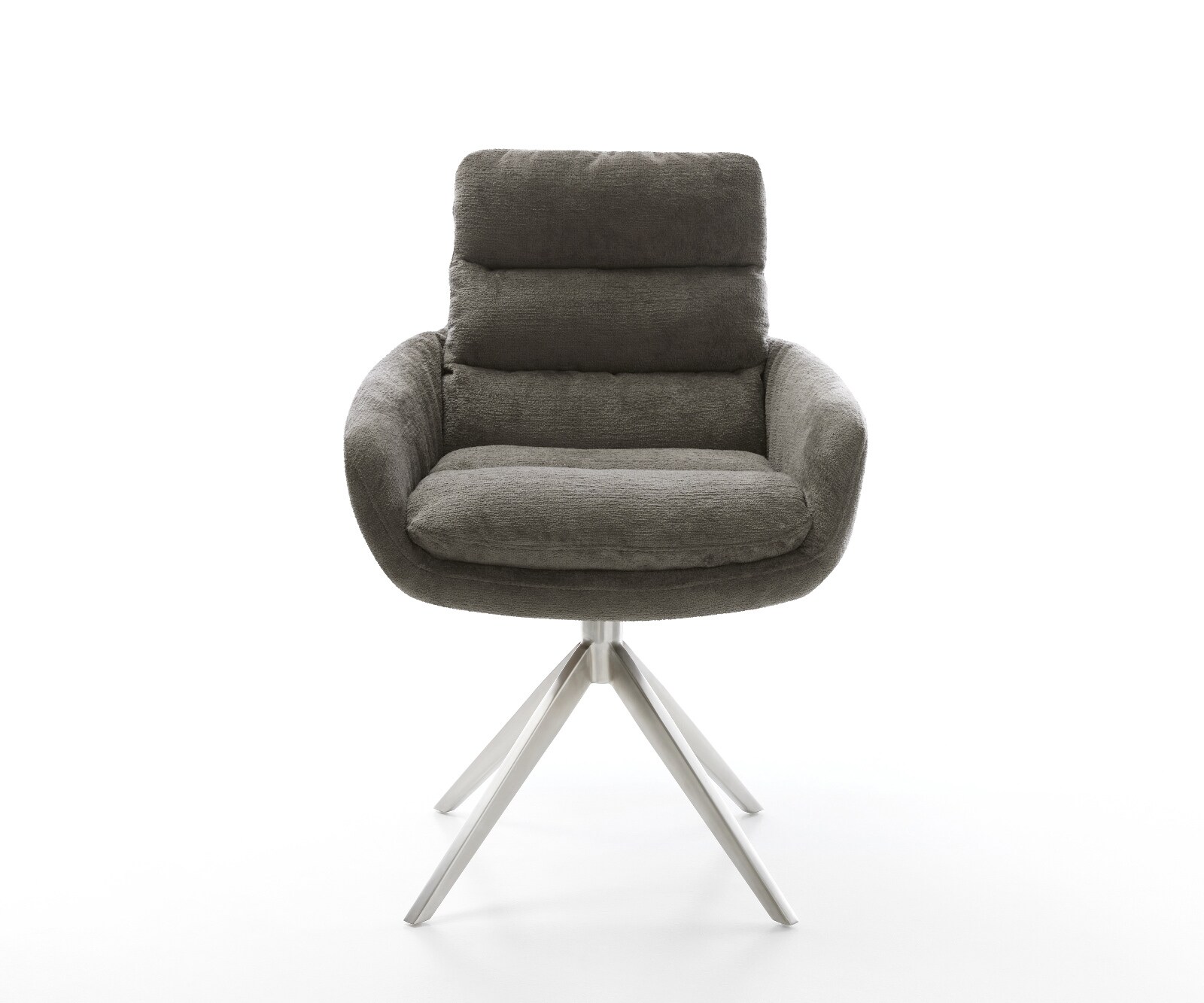 Въртящ се стол Abelia-Flex с подлакътници Bouclé Soft Mud Кръстосана рамка широка Неръждаема стомана Въртене на 360° Люлееща се функция 2