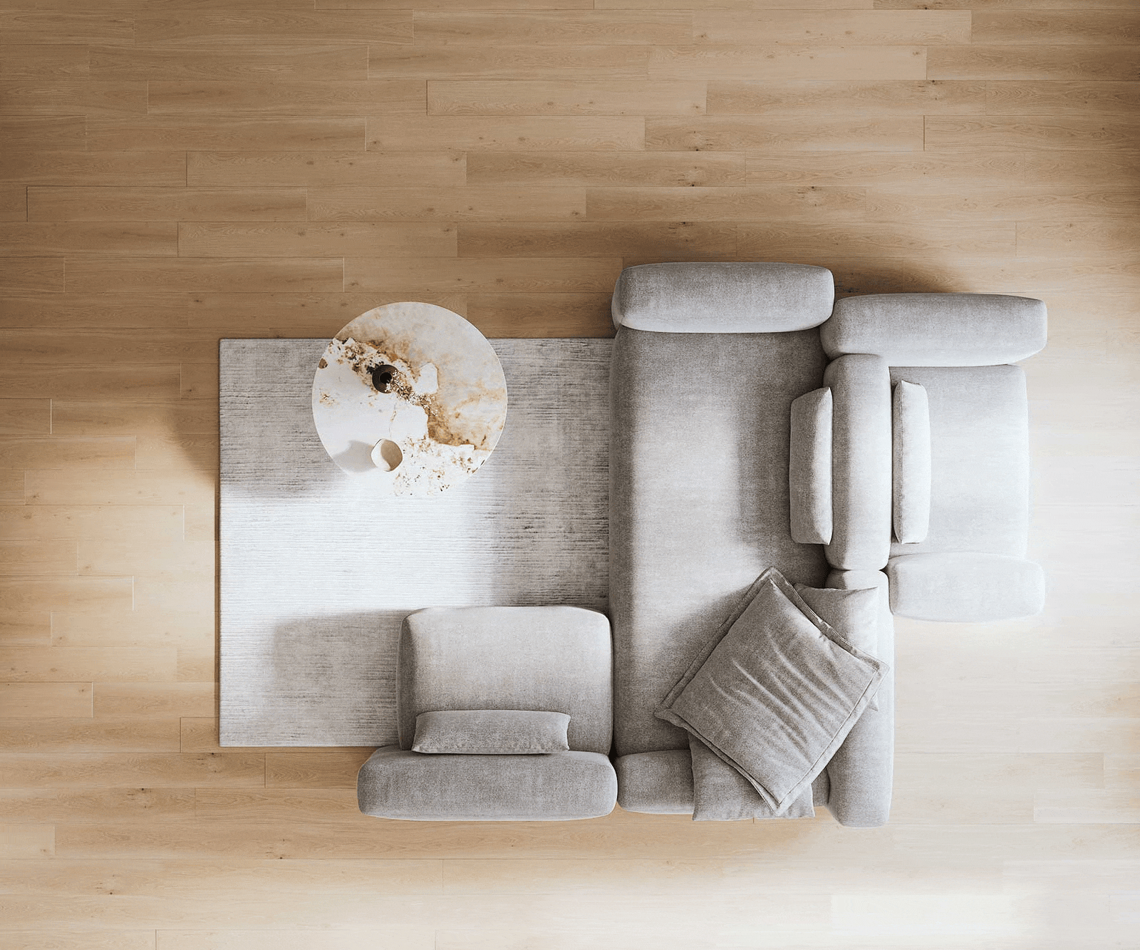 Дневен кът Freestyle 360x290 cm структурирана тъкан мека сива прошивка 5