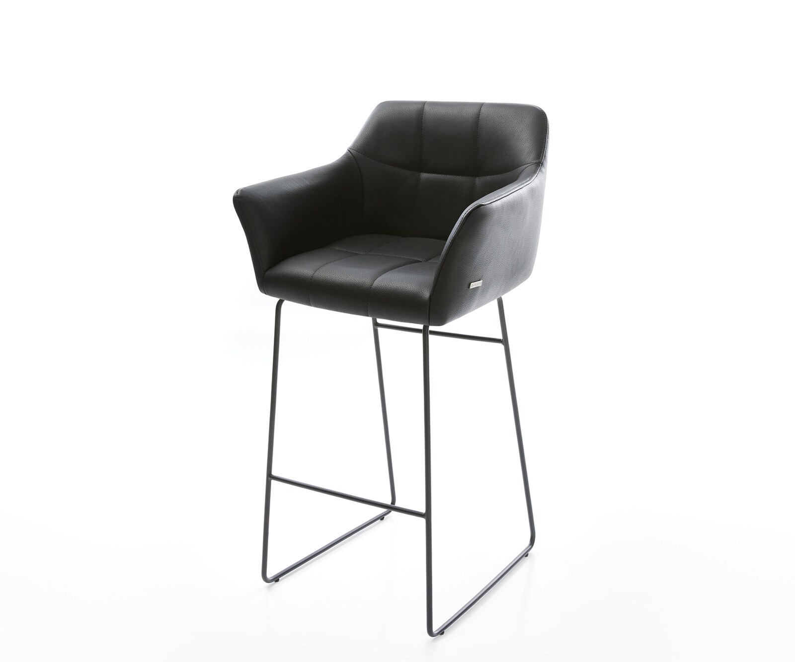 Бар стол Естествена кожа Черен Извити крака Метал Yulo-Flex Бар стол Естествена кожа Черен Извити крака Метал Yulo-Flex