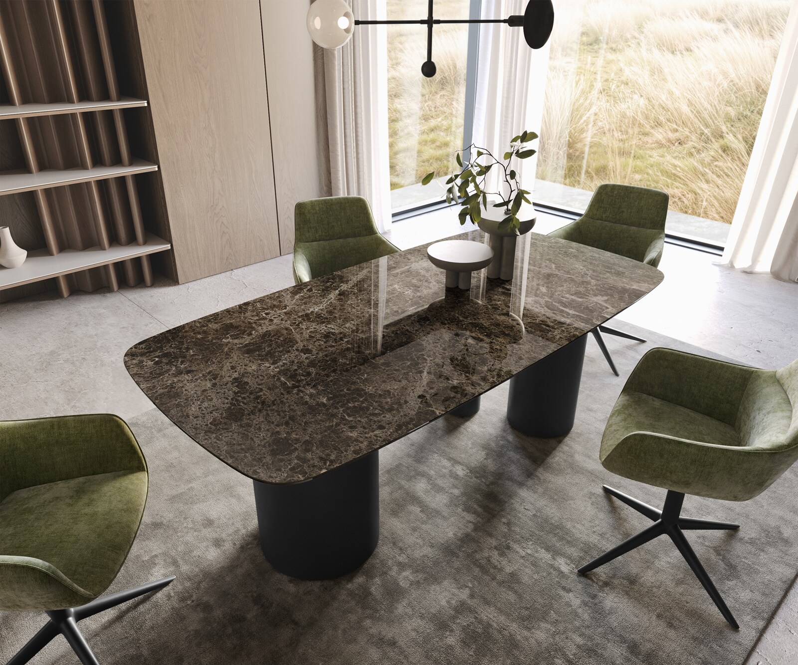 Трапезна маса Edge Boot 200x100, керамика Laminam „®“, „Emperador Extra Lucidato“, тъмнокафяво, „Troa“, метал, черно 2