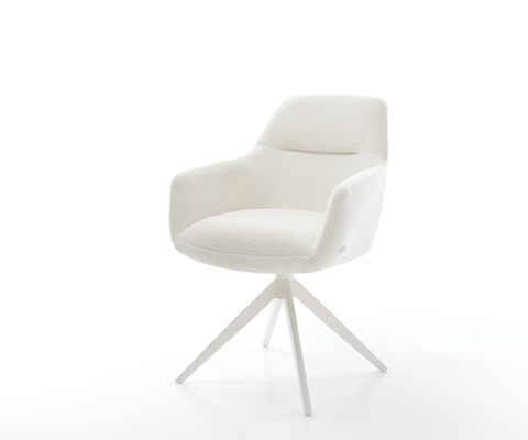 Въртящ се стол Pejo-Flex Bouclé Soft Beige Кръстосана рамка широка Бяла 360° въртене Люлееща се функция Ядро от джобни пружини