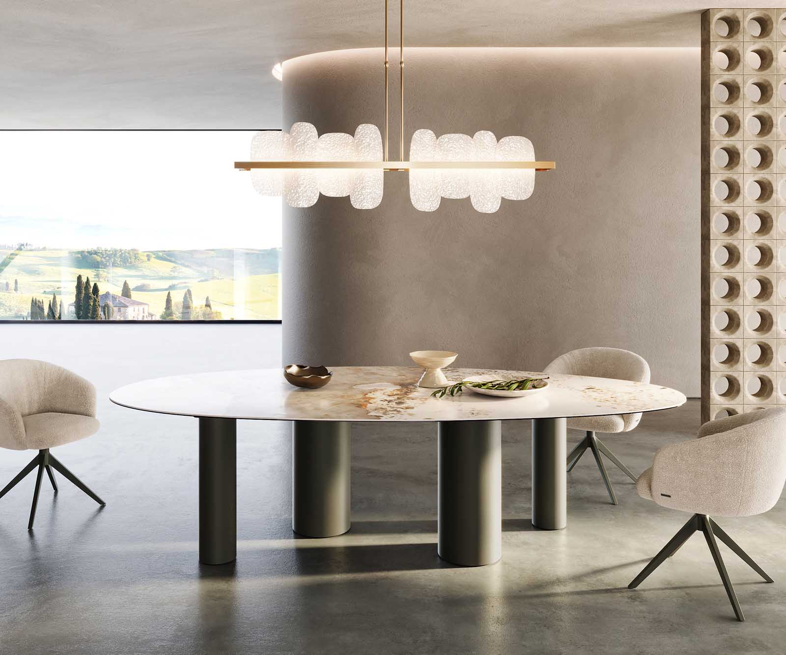 Маса Oval 280x130 Keramik Minas Melange Бял-Бежов Pilier Метал Ефектенфиниш Titan Edge 1