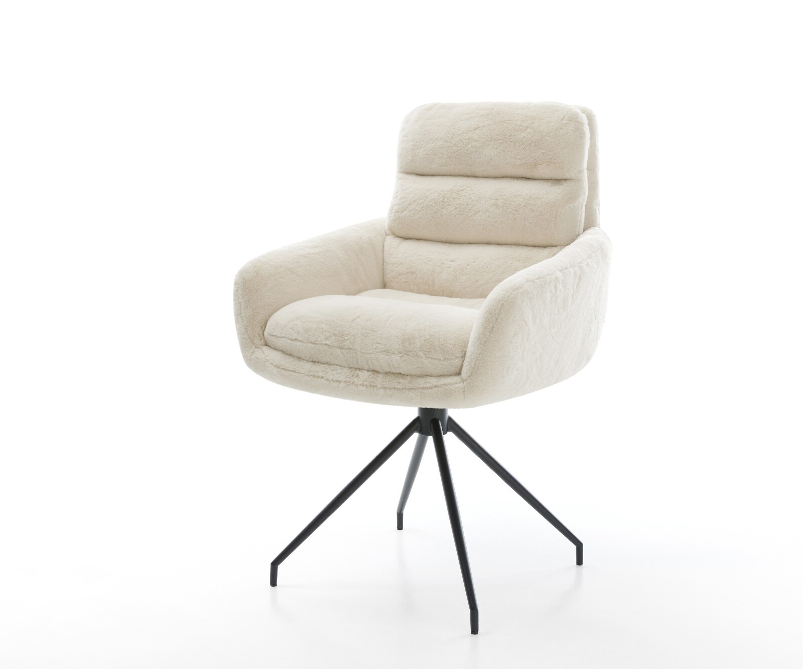 Трапезен стол Abelia-Flex с подлакътници плюшен крем-бял кръст рамка конична черна 1