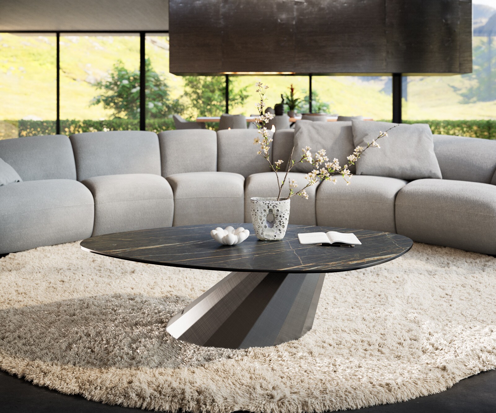 Масичка за кафе Edge Organic 140x76 cm Ceramic Laminam® Noir Desir Brown Parabi Metallic Silver 1