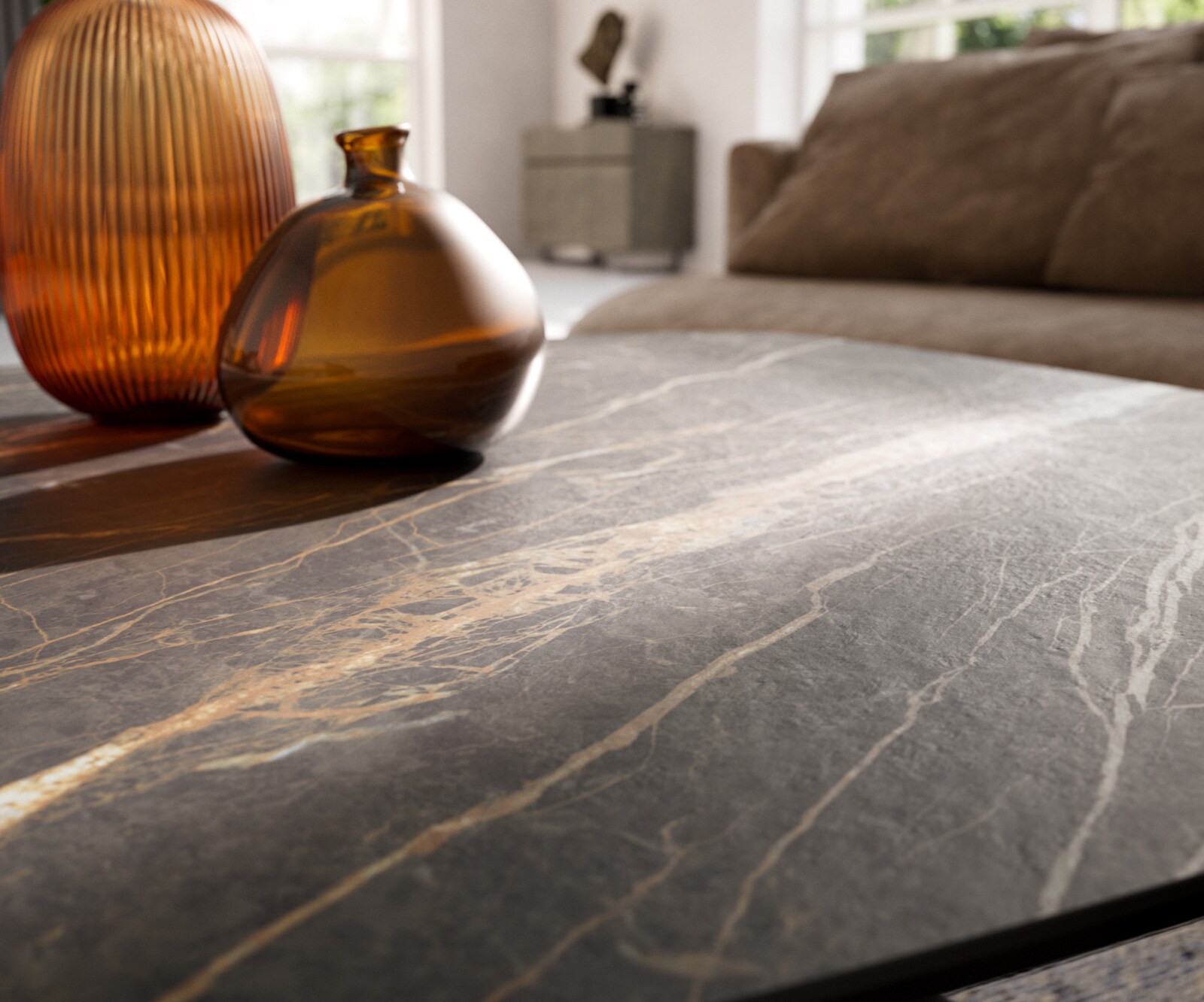 Масичка за кафе Edge Boot 90x90 cm керамика Laminam® Noir Desir Brown Conis матирана неръждаема стомана 7