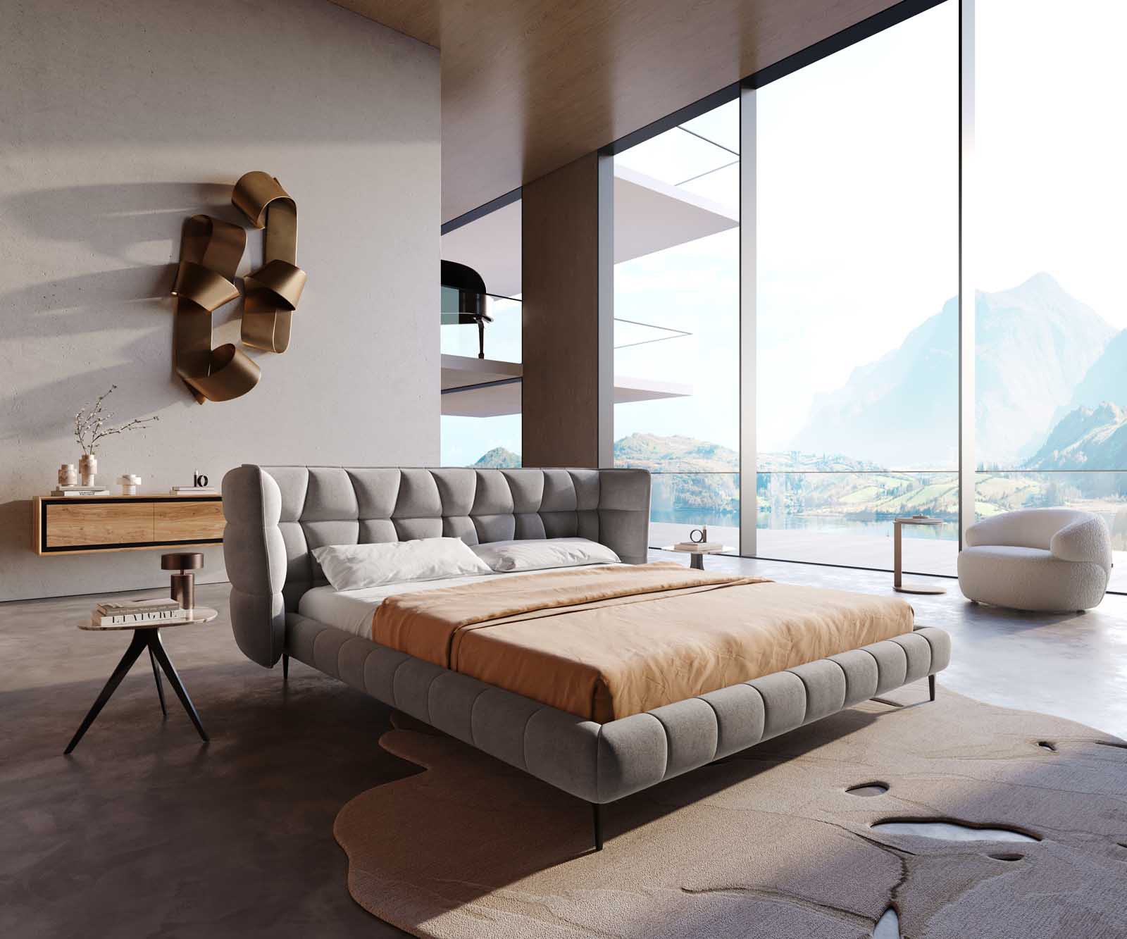 Тапицирана основа за легло Capujo 180x200 cm, микрофибър, сива Тапицирана основа за легло Capujo 180x200 cm, микрофибър, сива