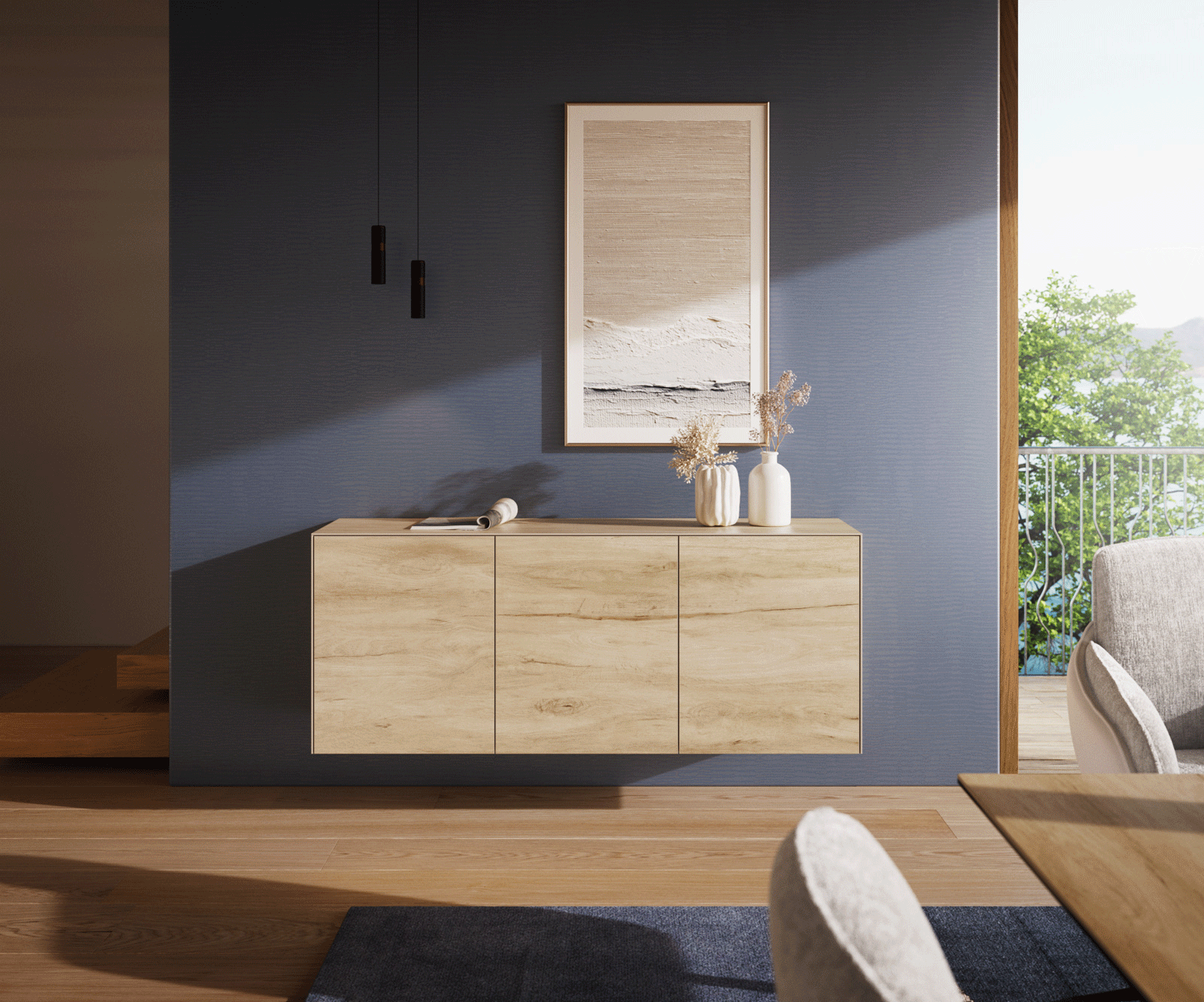 Стенен Бюфет Cuor 150 см Керамика Laminam® Sabbia Дъб цвят 3 врати  1