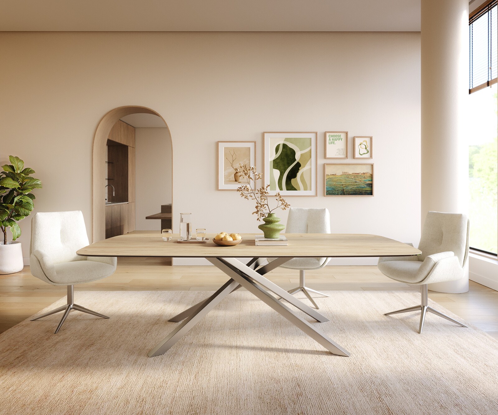 Трапезна маса Edge Boot 240x120 см, керамика Laminam „®“, цвят „Sabbia“ (дъбов), кръстообразна рамка, правоъгълна, неръждаема стомана 2
