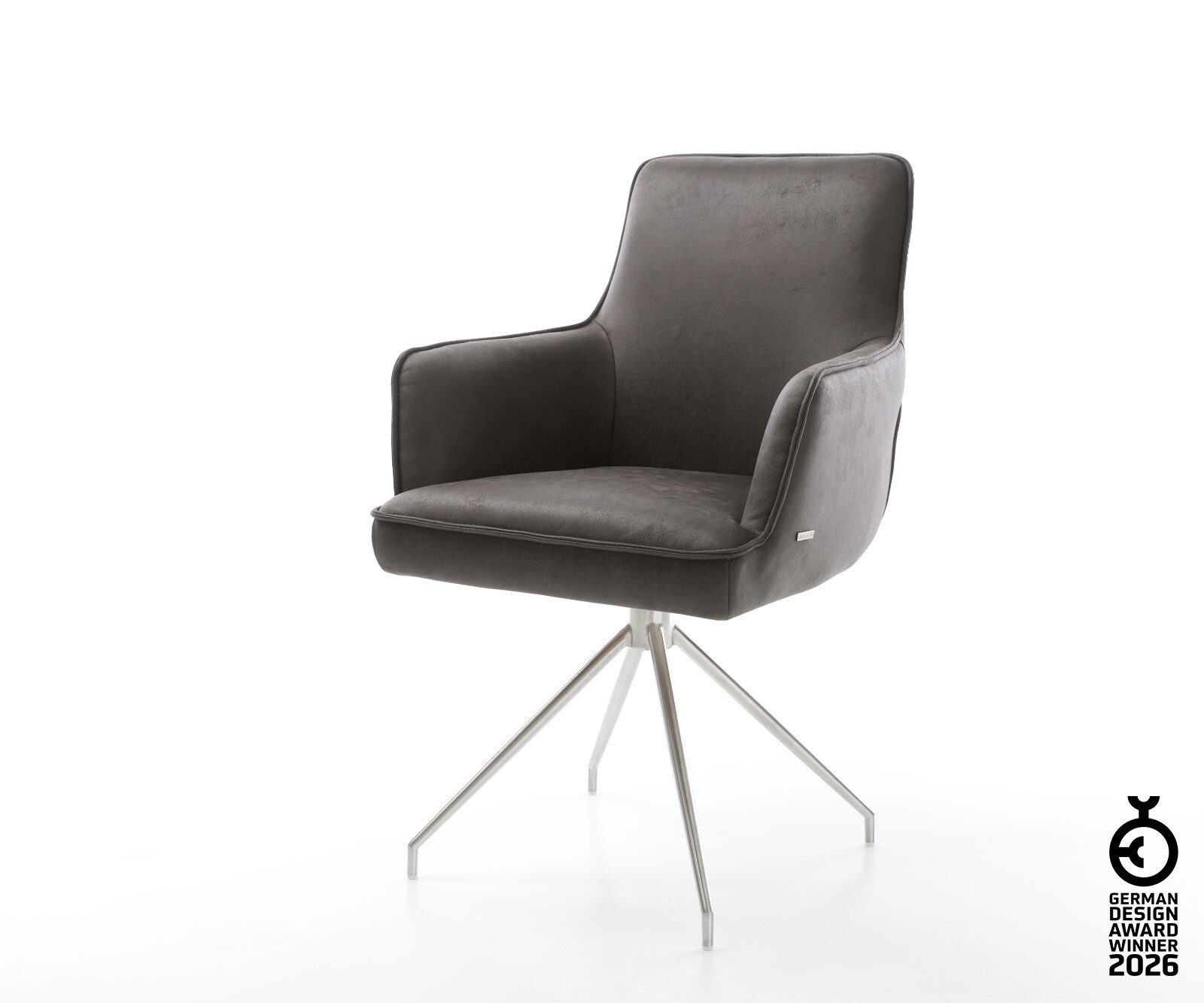 Врътящ се стол с подлакътници Антрацит Винтидж Конус крак кръгъл Неръждаема стомана 180° въртящ се Покет пружина Heira-Flex