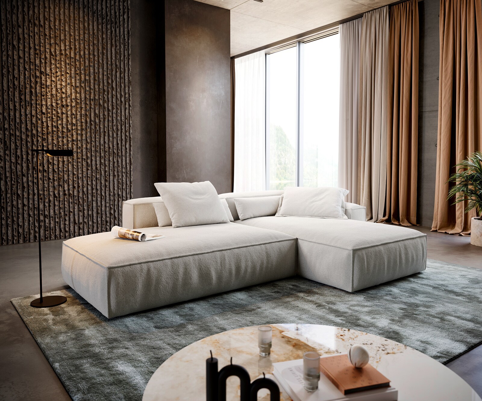 Ъглов диван Freestyle 310x200 cm Bouclé Soft Beige с тръбен шев 1