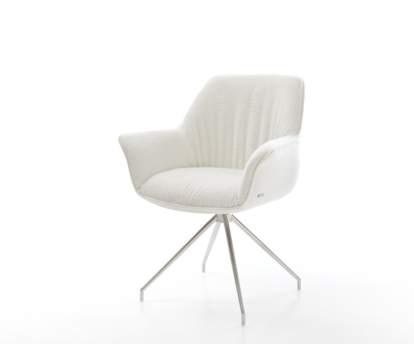 Трапезен стол Keila-Flex с подлакътници Bouclé Soft Beige Кръстосана рамка конична Неръждаема стомана 1