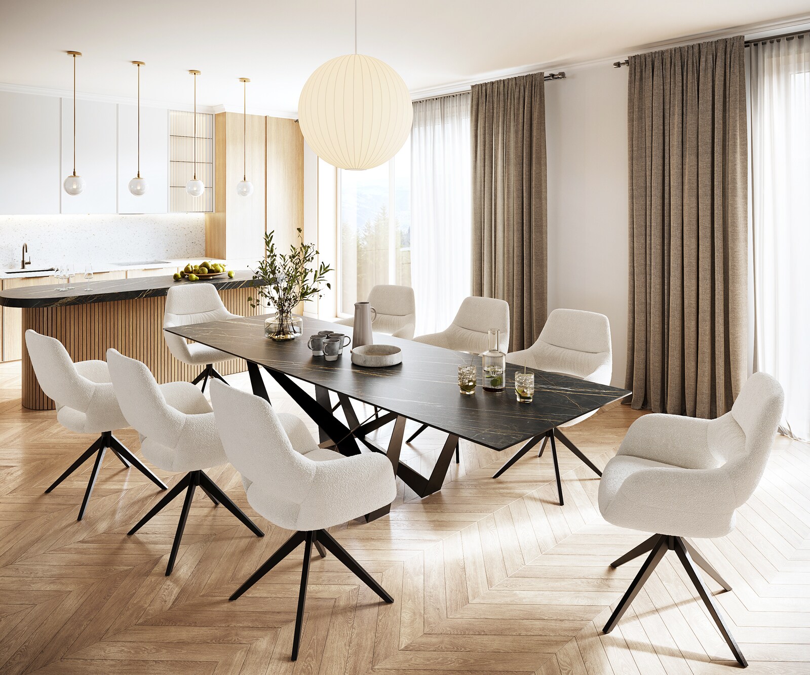Маса 300x100cm Keramik Laminam®Noir Desir Кафяв среден крак плоска стомана Черен Edge 5