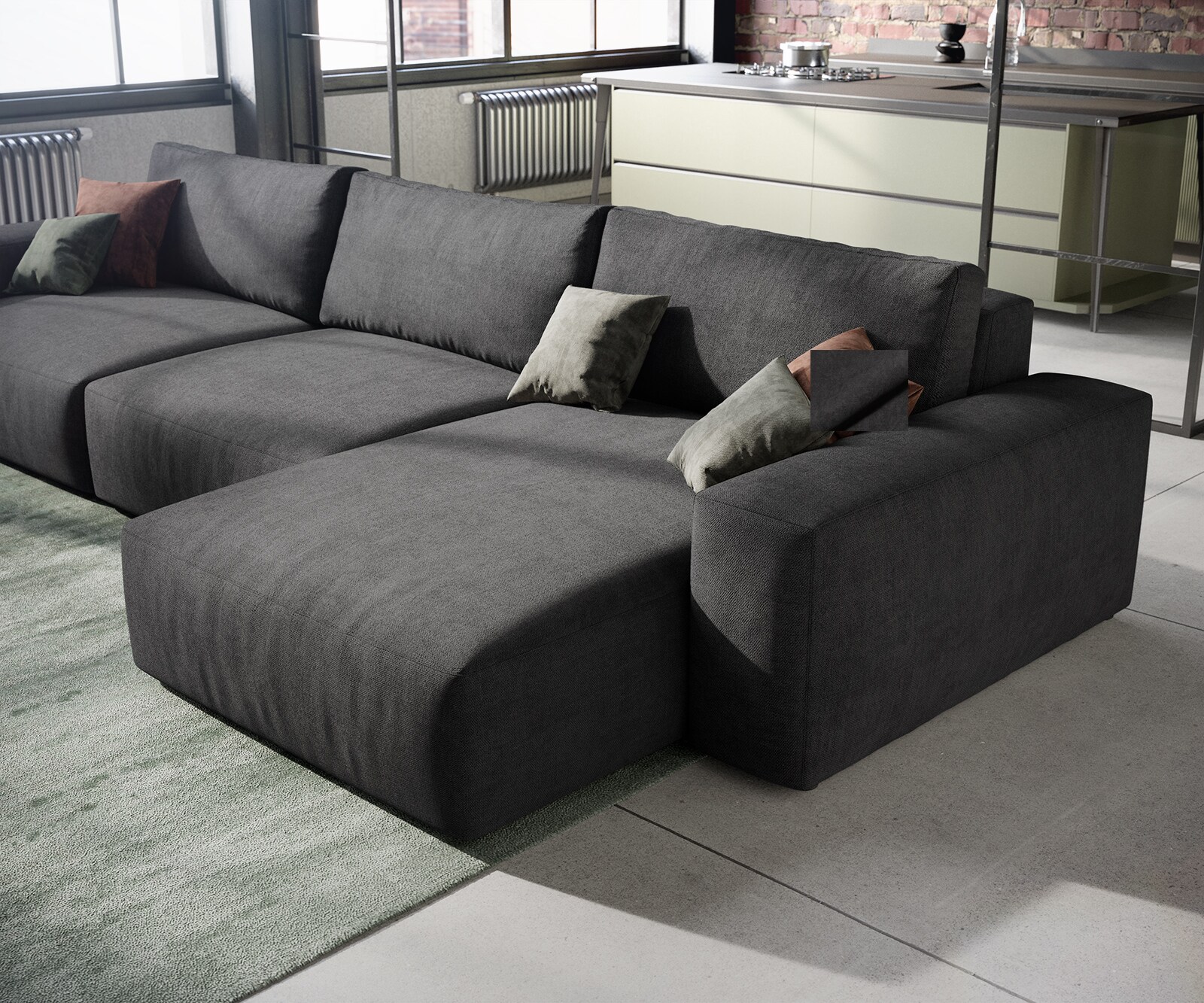 Ъглов диван XL 380x180 cm Микрофибър Черен Варианти лежанка Lanzo 4