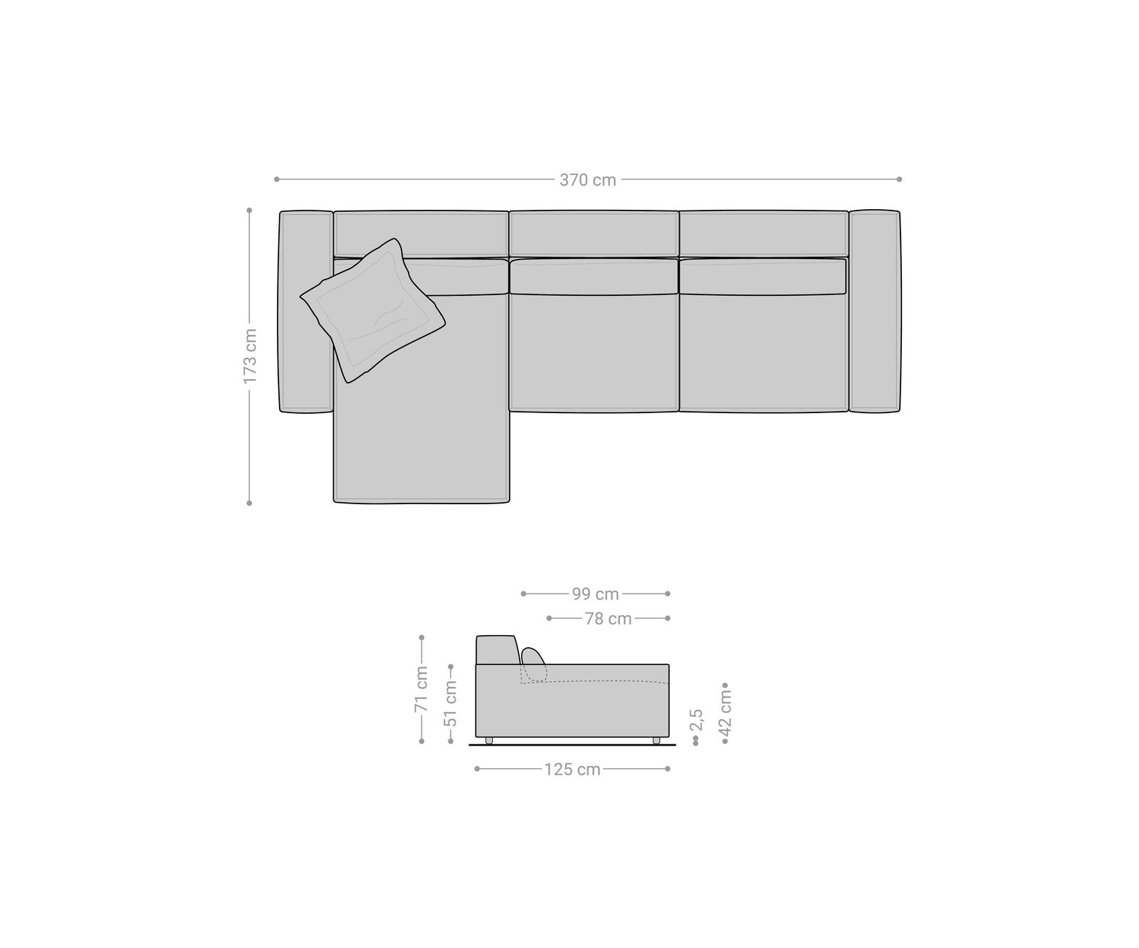 Ъглов диван XL 370x170 cm Микрофибър Сив Sirpio 6