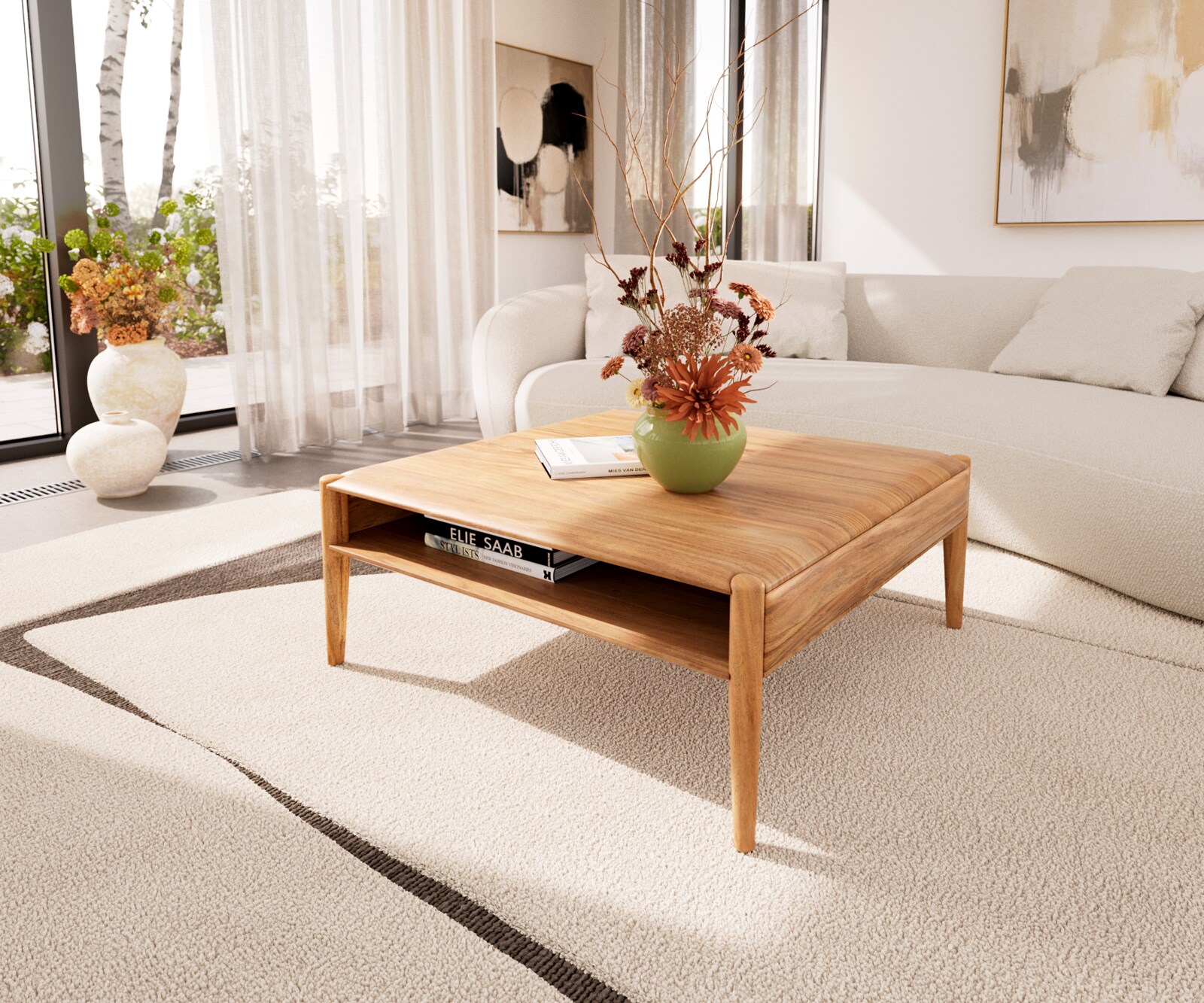 Масичка за кафе Simcha 90x90 cm естествена акация 1 рафт