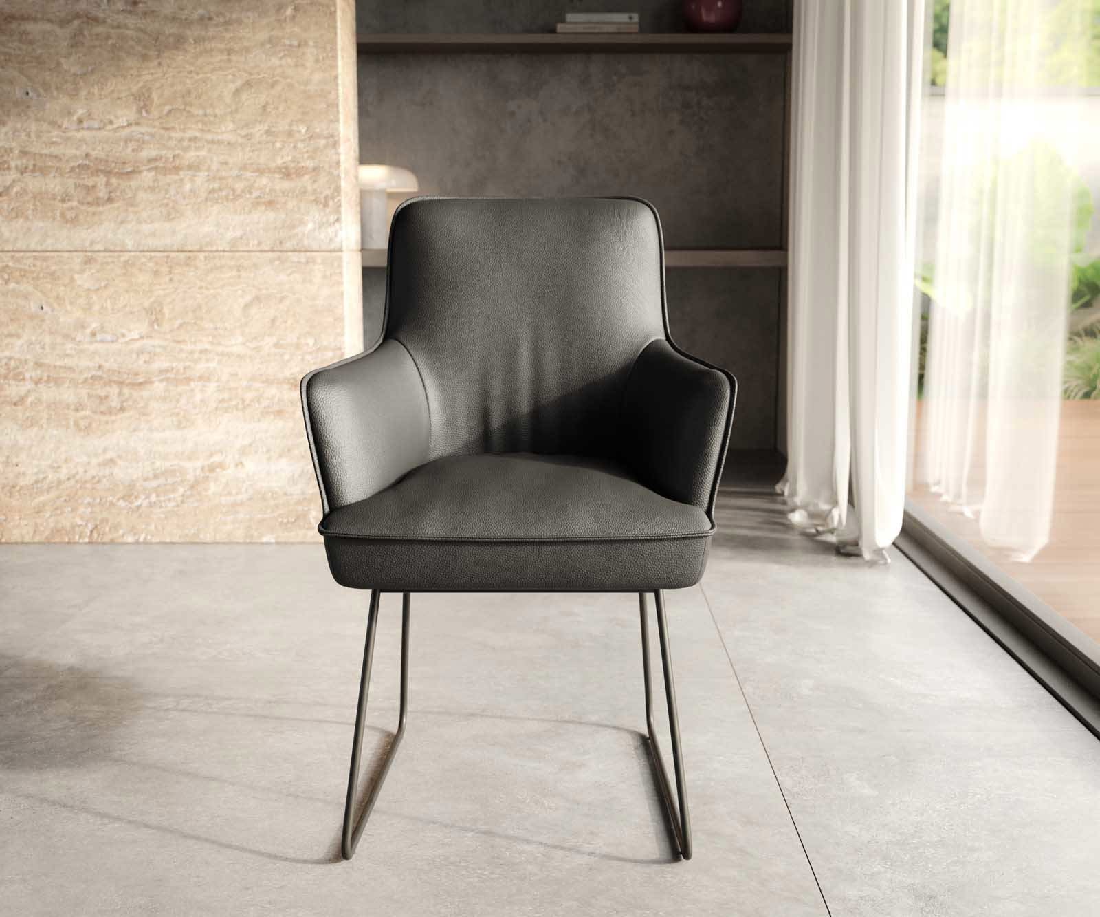 Стол Естествена кожа Черна Извити крака Черни Покет пружина Heira-Flex 1 Стол Естествена кожа Черна Извити крака Черни Покет пружина Heira-Flex 1