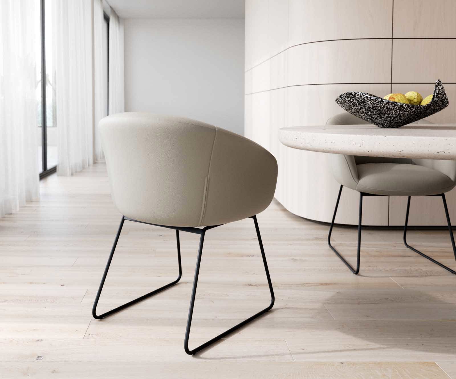 Трапезен стол с подлакътници Естествена кожа Сиво-Кафяв Извити крака Черен Покет пружина Vinka-Flex 4 Трапезен стол с подлакътници Естествена кожа Сиво-Кафяв Извити крака Черен Покет пружина Vinka-Flex 4