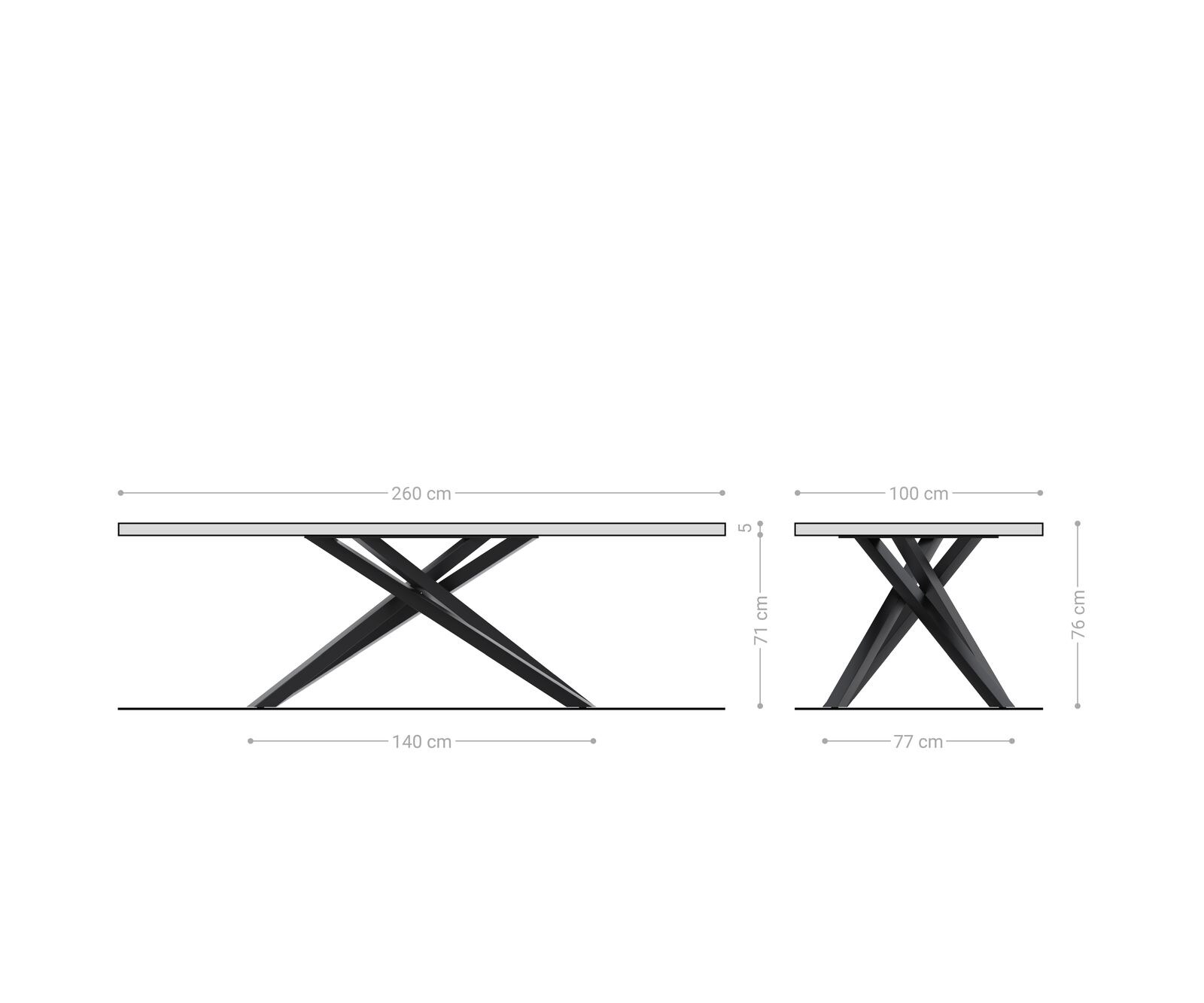 Маса 260x100 XL Акация Кафяв КръстРамка Правоъгълник Черен Edge 7