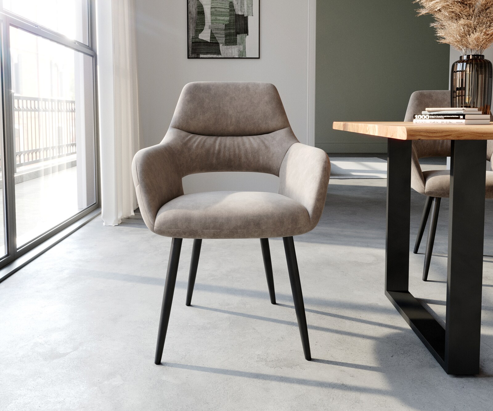 Стол с подлакътници Таупе Винтидж 4-крака Прави Черни Yago-Flex 1