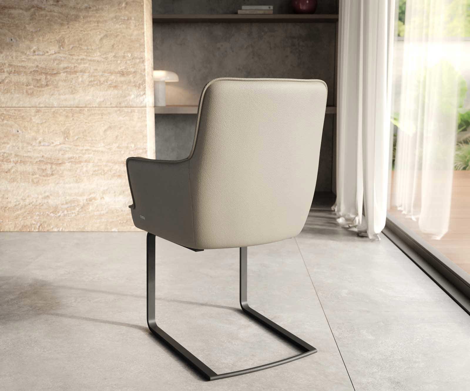 Люлеещ стол с подлакътници Естествена кожа Сиво-Кафяв Конзолен крак плосък Черен Покет пружина Heira-Flex 4 Люлеещ стол с подлакътници Естествена кожа Сиво-Кафяв Конзолен крак плосък Черен Покет пружина Heira-Flex 4