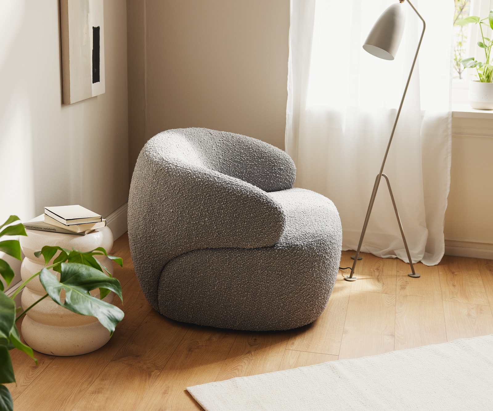 Кресло за отдих Nova 88x88 cm bouclé сребристо сив 4 Кресло за отдих Nova 88x88 cm bouclé сребристо сив 4