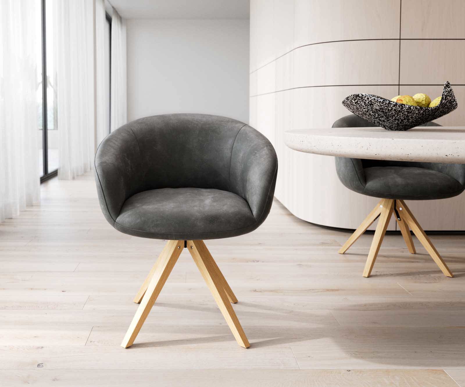 Врътящ се стол с подлакътници Антрацит Винтидж Дървена рамка  Натурал 180° въртящ се Покет пружина Vinka-Flex 1 Врътящ се стол с подлакътници Антрацит Винтидж Дървена рамка  Натурал 180° въртящ се Покет пружина Vinka-Flex 1