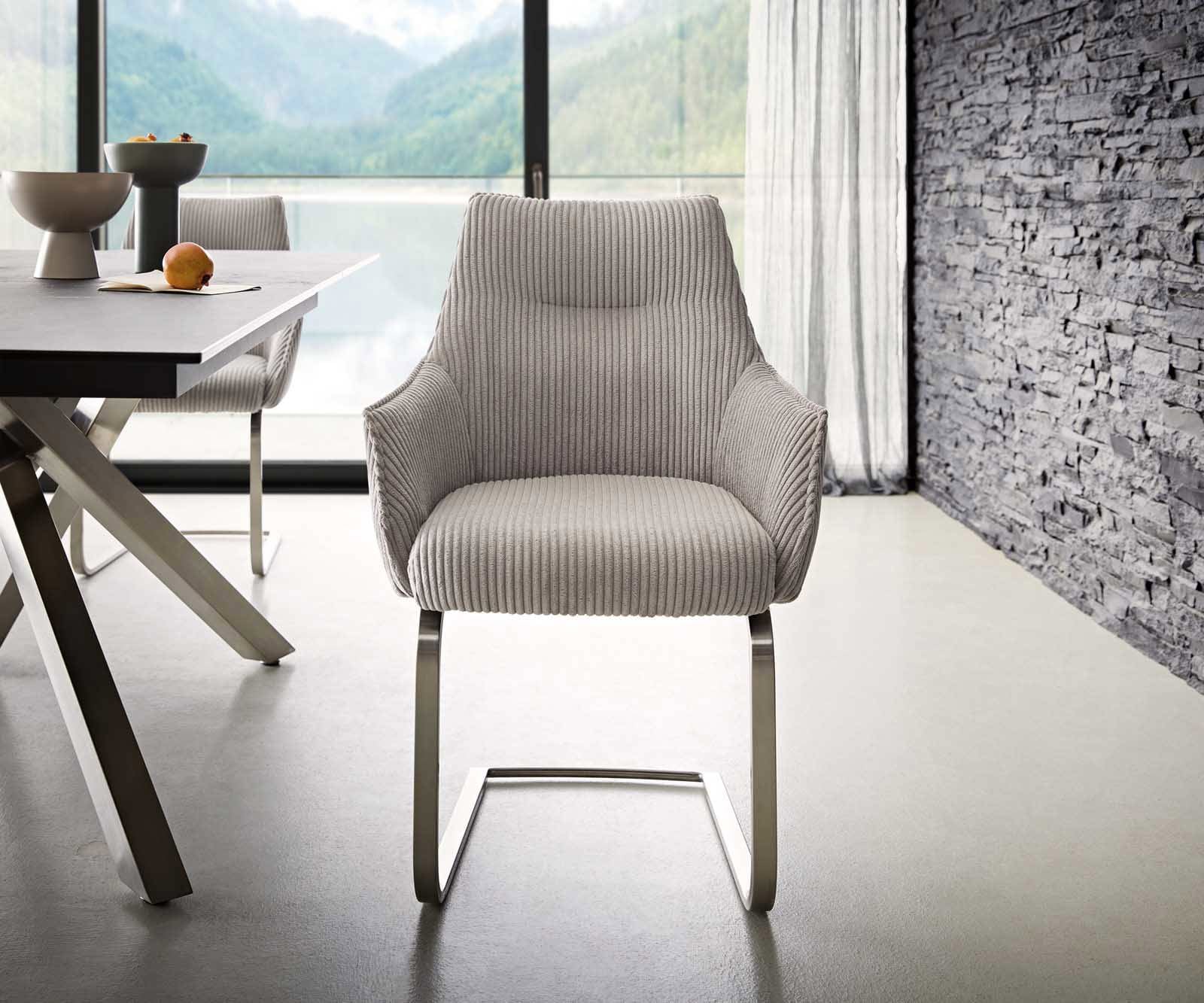 Люлеещ стол с подлакътници Корд Сребристо сив Конзолен крак плосък Неръждаема стомана Покет пружина Alja-Flex 2 Люлеещ стол с подлакътници Корд Сребристо сив Конзолен крак плосък Неръждаема стомана Покет пружина Alja-Flex 2