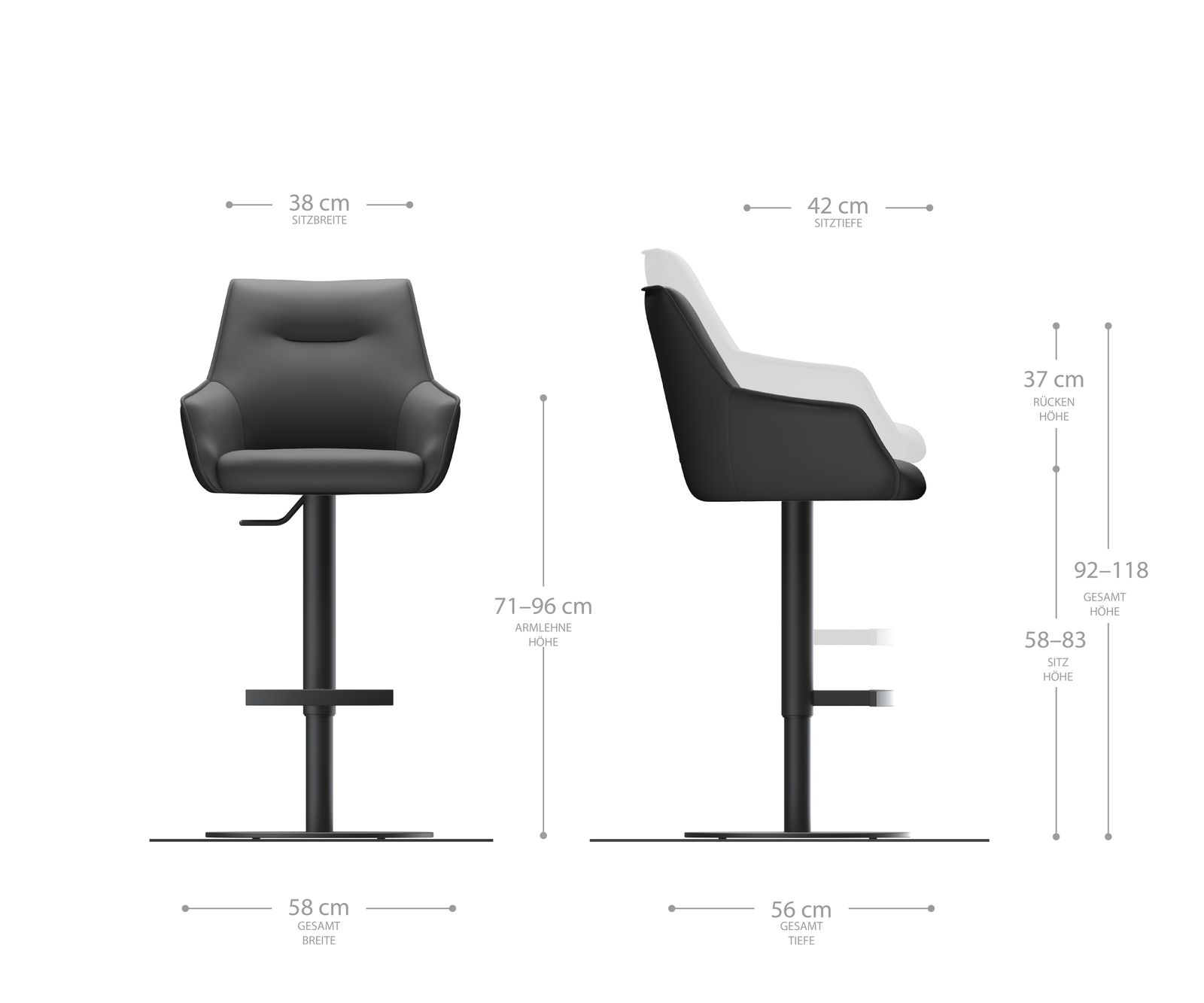 Бар стол Букле Бял Въртяща се основа с регулируема височина Метал Черни Покет пружина Alja-Flex 6