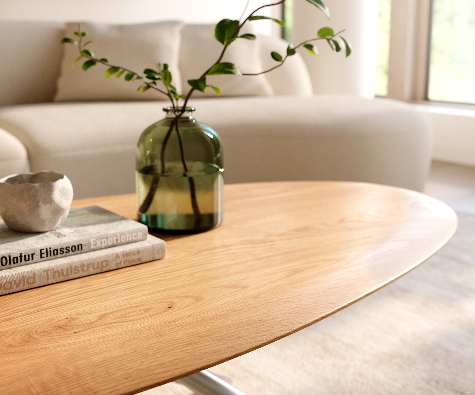 Масичка за кафе Edge Oval 140x75 cm естествен дъб кръгъл ръб Sarity матирана неръждаема стомана 4