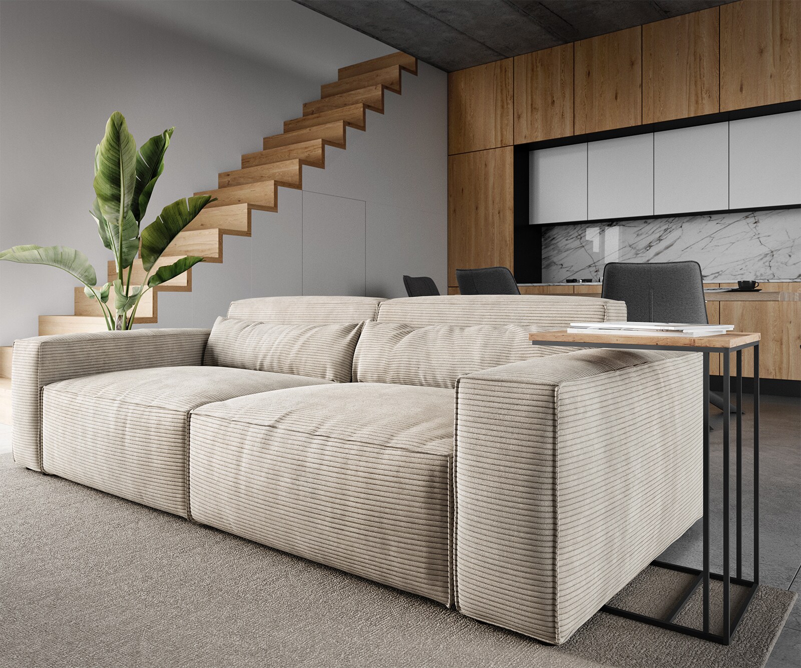 Голям диван Sirpio 230x90 cm Cord Beige с табуретка за крака 4