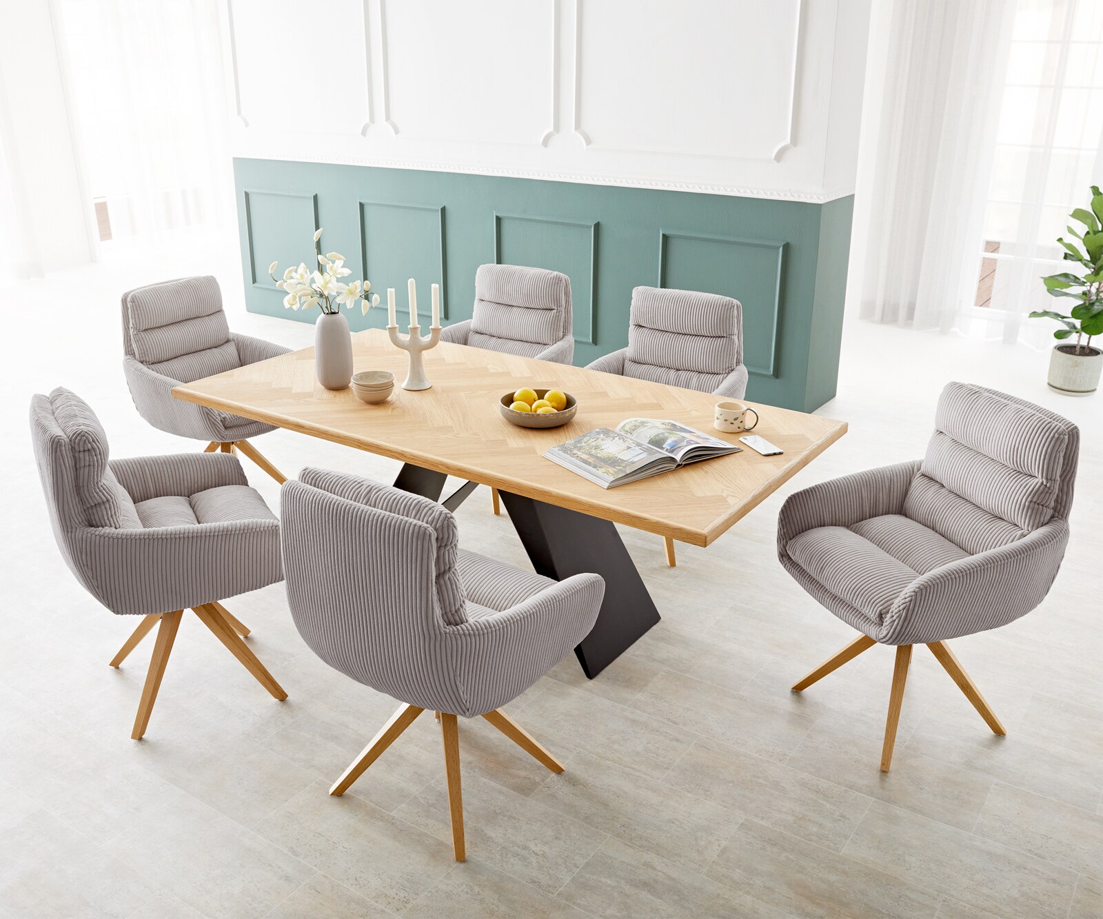 Врътящ се стол с подлакътници Корд СребристСив Дървена рамка  180° въртящ се Abelia-Flex 3 Врътящ се стол с подлакътници Корд СребристСив Дървена рамка  180° въртящ се Abelia-Flex 3