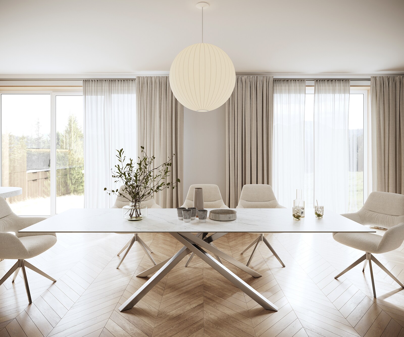 Маса 300x100cm Keramik Laminam®Statuarietto Бял КръстРамка Правоъгълник Неръждаема стомана Edge 1