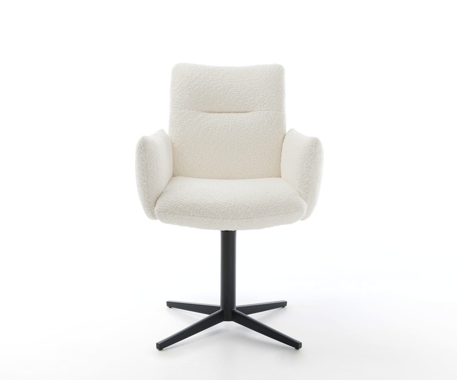 Врътящ се стол с подлакътници Букле Бял Офис основа Черен 360° въртящ се Покет пружина Jova-Flex 2