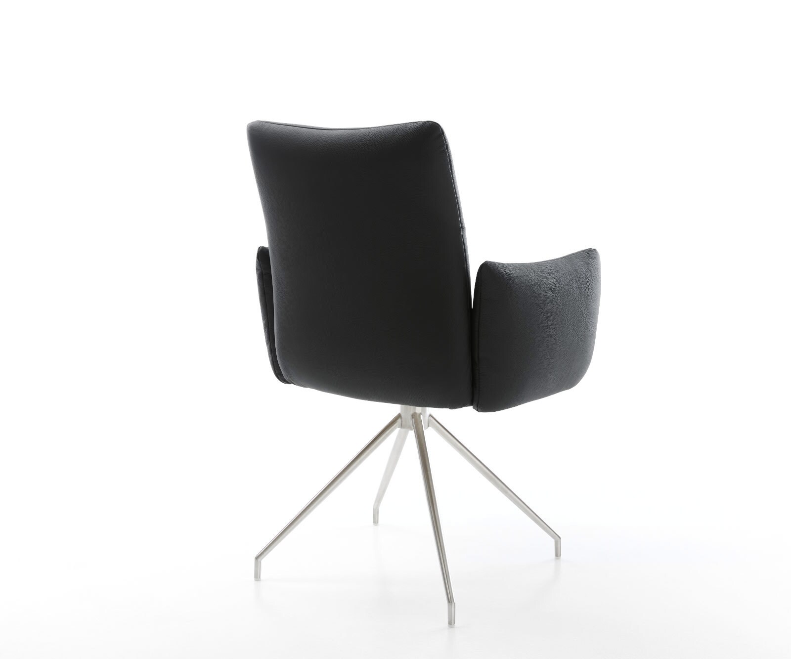 Врътящ се стол с подлакътници Естествена кожа Черен Конус крак кръгъл Неръждаема стомана 180° въртящ се Покет пружина Jova-Flex 5