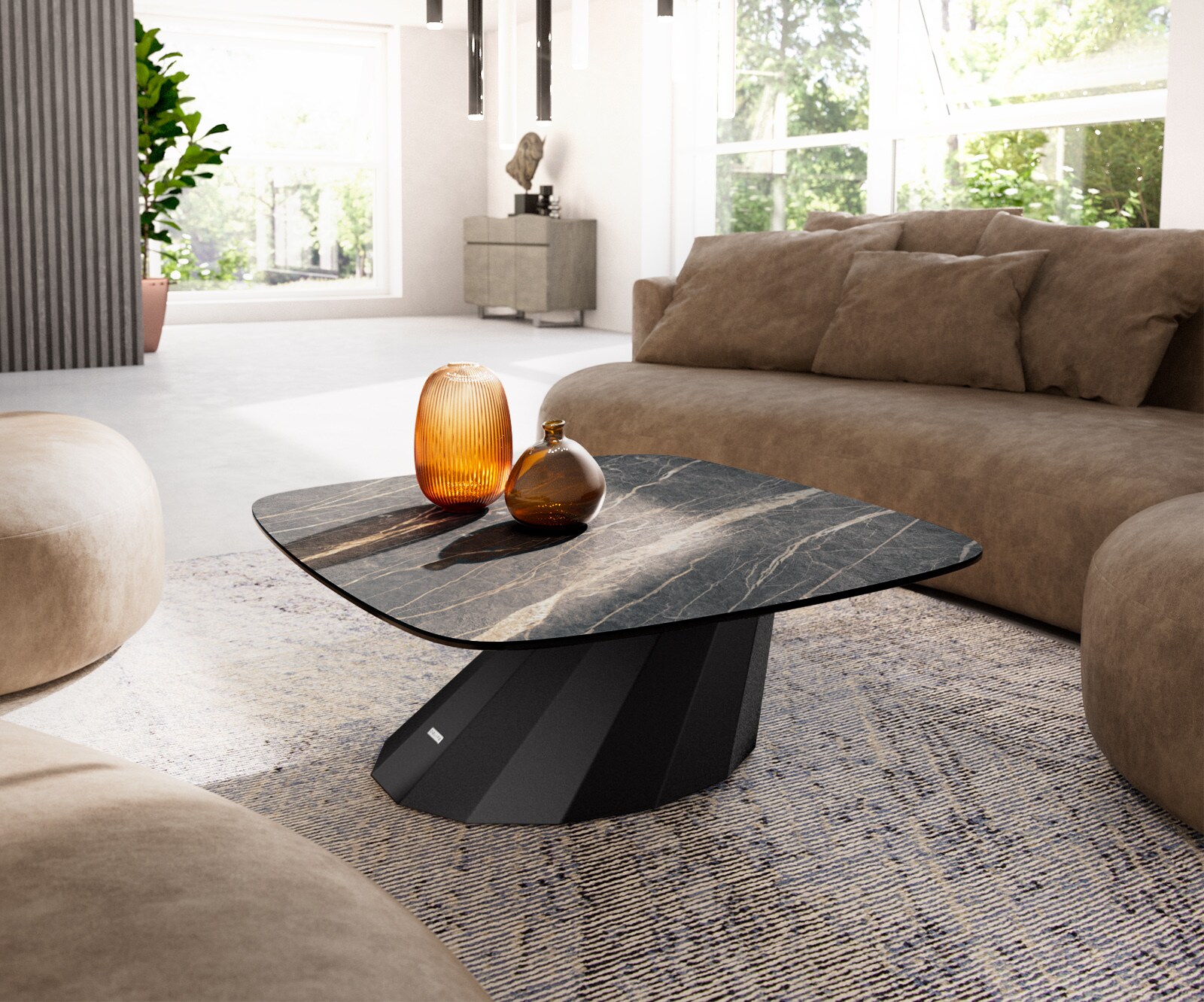 Масичка за кафе Edge Boot 90x90 cm Ceramic Laminam® Noir Desir Brown Parabi Metal Black