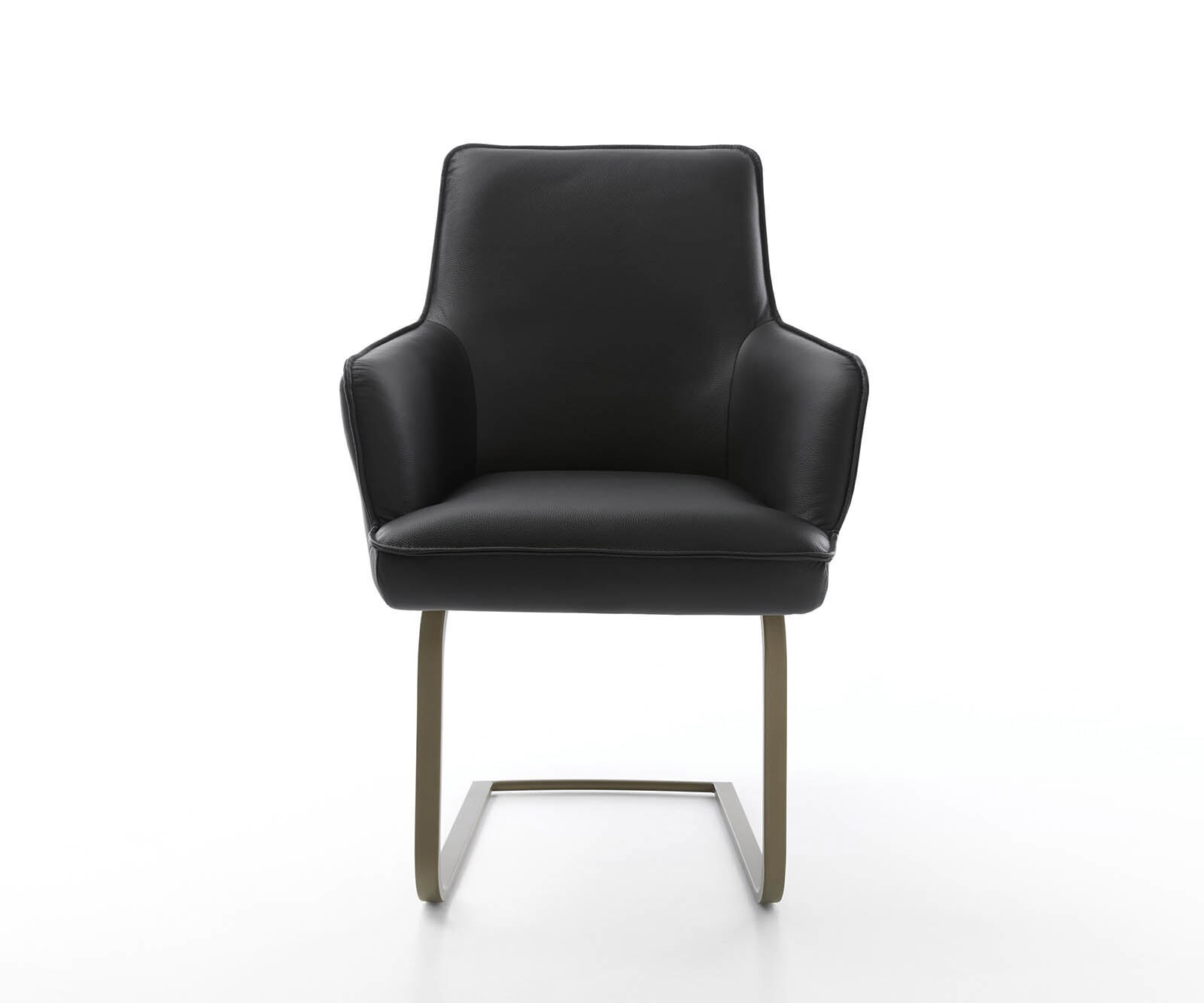 Люлеещ стол с подлакътници Естествена кожа Черен Конзолен крак плосък  Титан Покет пружина Heira-Flex 2