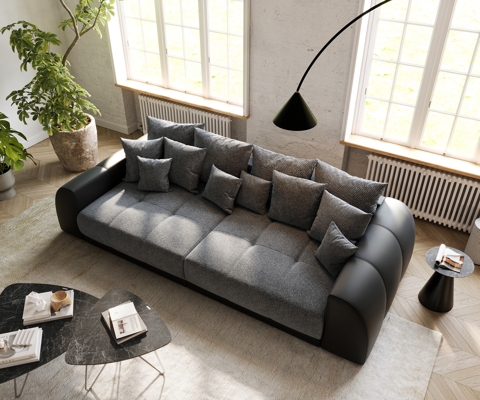 Голям диван 310x135 cm Черен включително възглавници Violetta 4 Голям диван 310x135 cm Черен включително възглавници Violetta 4