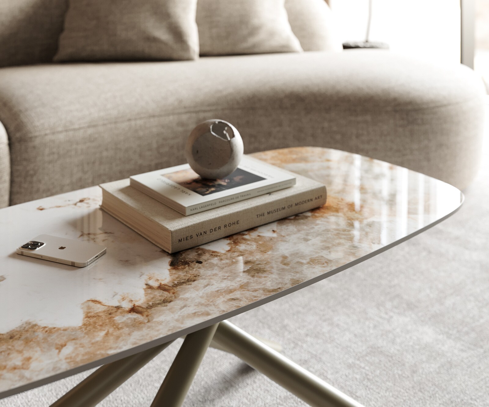 Масичка за кафе Edge Boot 100x50 cm керамика Minas Melange Sarity метален ефект покритие титан 6