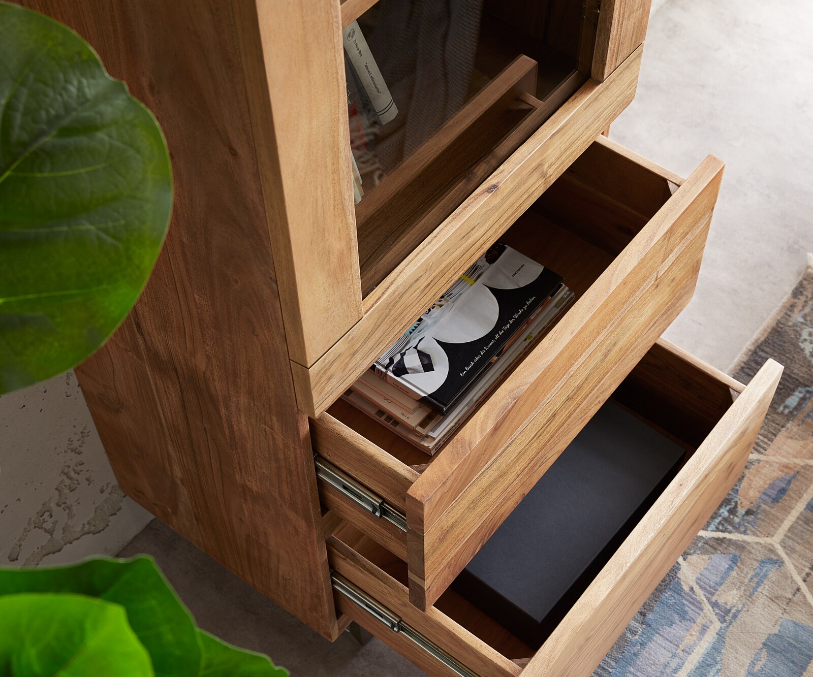 Витрина Live-Edge 60x190 cm Акация естествен дървесен ръб 1 врата 2 чекмеджета масив 4